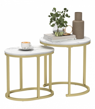 Elegant Marble-Effect Side Table Set - Versatile Accent Tables