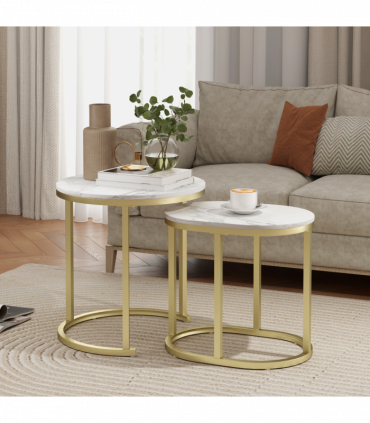 Elegant Marble-Effect Side Table Set - Versatile Accent Tables