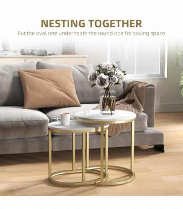 Elegant Marble-Effect Side Table Set - Versatile Accent Tables