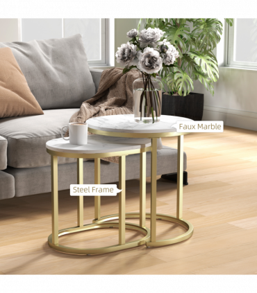 Elegant Marble-Effect Side Table Set - Versatile Accent Tables