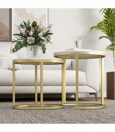 Elegant Marble-Effect Side Table Set - Versatile Accent Tables