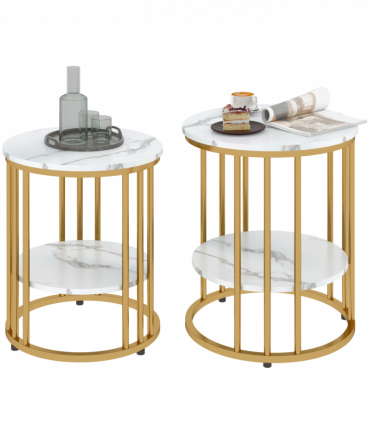 Elegant Marble-Effect Tables Set with Gold Tone Legs for Home & Office