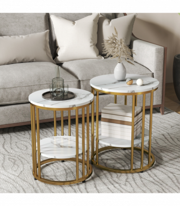 Elegant Marble-Effect Tables Set with Gold Tone Legs for Home & Office