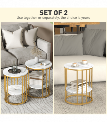 Elegant Marble-Effect Tables Set with Gold Tone Legs for Home & Office