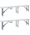 Folding Garden Benches 2 pcs 180 cm HDPE White