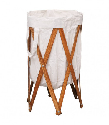 Folding Laundry Basket Cream Wood and Fabric