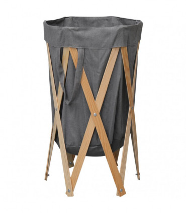 Folding Laundry Basket Grey Wood and Fabric