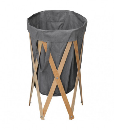 Folding Laundry Basket Grey Wood and Fabric