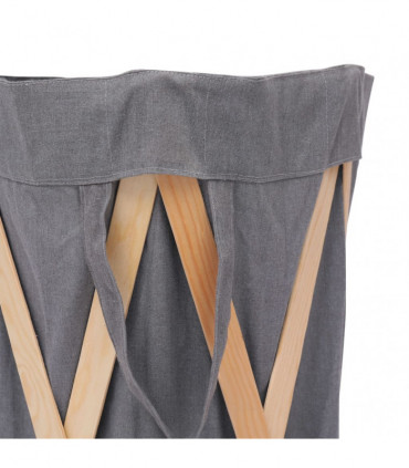 Folding Laundry Basket Grey Wood and Fabric
