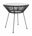 Garden Dining Table Black Ø70x74 cm Rattan and Glass