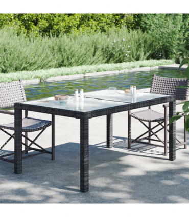 Garden Table 150x90x75 cm Tempered Glass and Poly Rattan Black