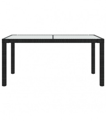 Garden Table 150x90x75 cm Tempered Glass and Poly Rattan Black