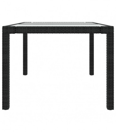 Garden Table 150x90x75 cm Tempered Glass and Poly Rattan Black