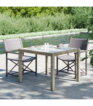 Garden Table 90x90x75 cm Tempered Glass and Poly Rattan Grey