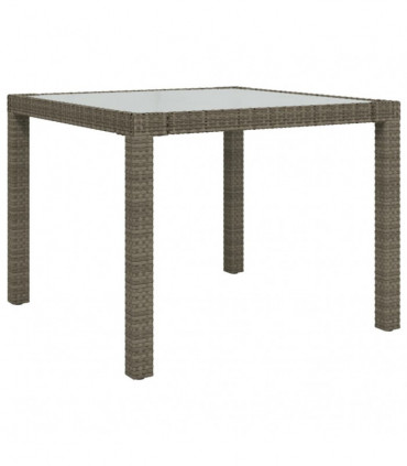 Garden Table 90x90x75 cm Tempered Glass and Poly Rattan Grey