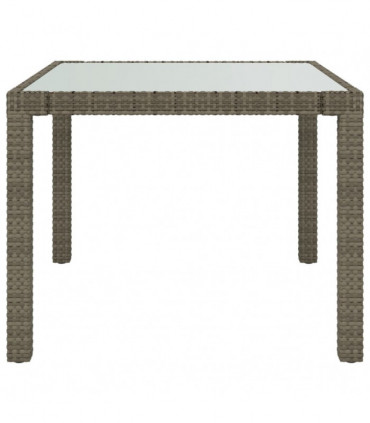 Garden Table 90x90x75 cm Tempered Glass and Poly Rattan Grey