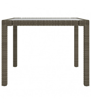 Garden Table 90x90x75 cm Tempered Glass and Poly Rattan Grey