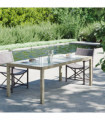 Garden Table Beige 190x90x75 cm Tempered Glass and Poly Rattan