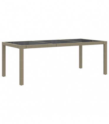 Garden Table Beige 190x90x75 cm Tempered Glass and Poly Rattan