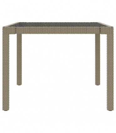 Garden Table Beige 190x90x75 cm Tempered Glass and Poly Rattan