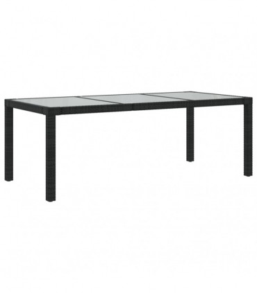 Garden Table Black 190x90x75 cm Tempered Glass and Poly Rattan