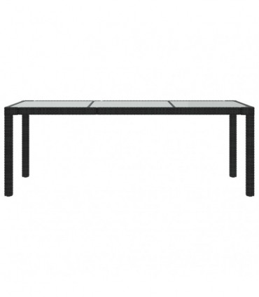 Garden Table Black 190x90x75 cm Tempered Glass and Poly Rattan
