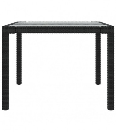 Garden Table Black 190x90x75 cm Tempered Glass and Poly Rattan