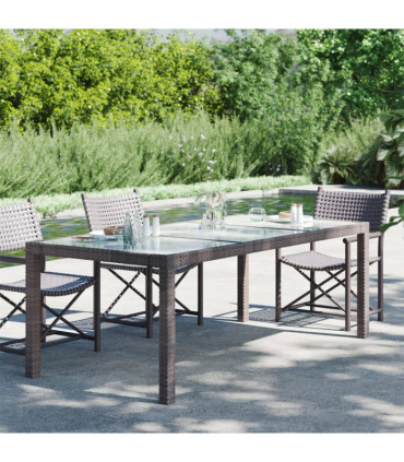 Garden Table Brown 190x90x75 cm Tempered Glass and Poly Rattan