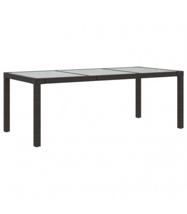 Garden Table Brown 190x90x75 cm Tempered Glass and Poly Rattan