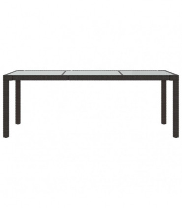 Garden Table Brown 190x90x75 cm Tempered Glass and Poly Rattan