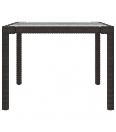 Garden Table Brown 190x90x75 cm Tempered Glass and Poly Rattan
