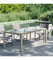 Garden Table Grey 190x90x75 cm Tempered Glass and Poly Rattan