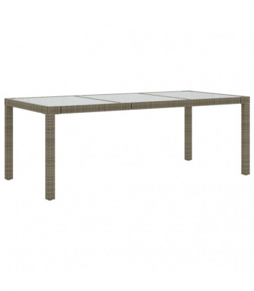 Garden Table Grey 190x90x75 cm Tempered Glass and Poly Rattan