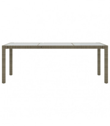 Garden Table Grey 190x90x75 cm Tempered Glass and Poly Rattan