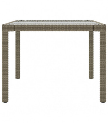 Garden Table Grey 190x90x75 cm Tempered Glass and Poly Rattan
