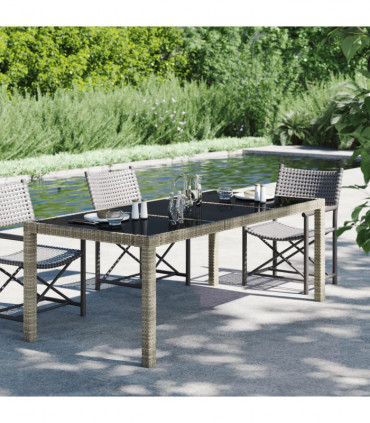 Garden Table Grey 190x90x75 cm Tempered Glass and Poly Rattan