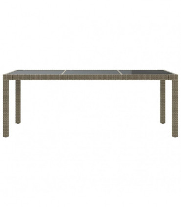 Garden Table Grey 190x90x75 cm Tempered Glass and Poly Rattan