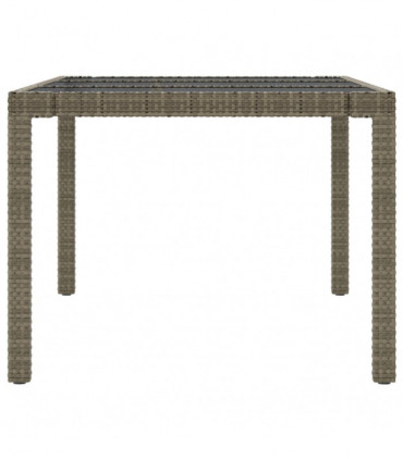 Garden Table Grey 190x90x75 cm Tempered Glass and Poly Rattan