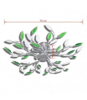 Green&White Ceiling Lamp with Acrylic Crystal Leaf Arms for 5 E14Bulbs