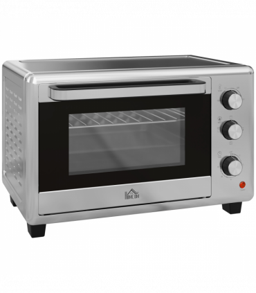 HOMCOM 30L Mini Oven with Adjustable Temperature, 60 Min Time 1600W, Silver