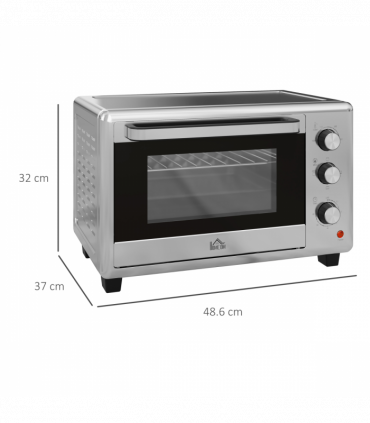 HOMCOM 30L Mini Oven with Adjustable Temperature, 60 Min Time 1600W, Silver