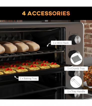 HOMCOM 30L Mini Oven with Adjustable Temperature, 60 Min Time 1600W, Silver