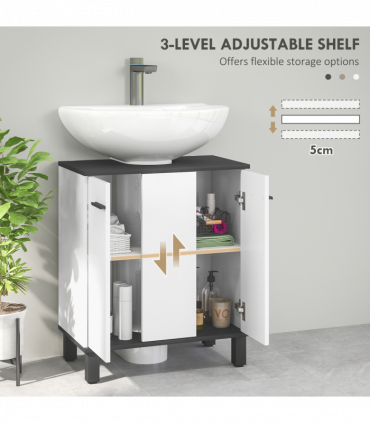HOMCOM Bathroom Under Sink Cabinet with Adjustable Shelf High Gloss White