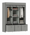 HOMCOM Portable Wardrobe w/ 5 Shelves 3 Fabric Drawers and 2 Hanging Rails Grey