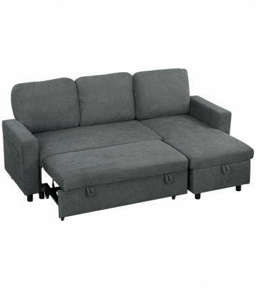 HOMCOM Pull Out Sofa Bed L Shape Corner Sofa w/ Reversible Chaise Dark Grey