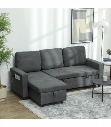 HOMCOM Pull Out Sofa Bed L Shape Corner Sofa w/ Reversible Chaise Dark Grey