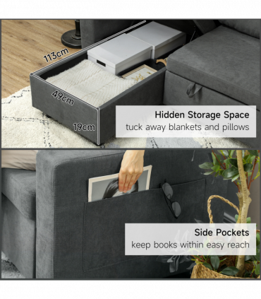 HOMCOM Pull Out Sofa Bed L Shape Corner Sofa w/ Reversible Chaise Dark Grey