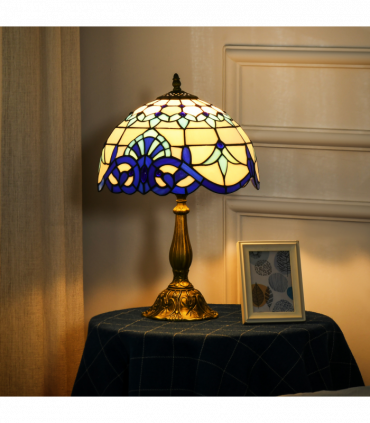 HOMCOM Stained Glass Table Lamp, for Bedroom Bedside, Bulb not Included