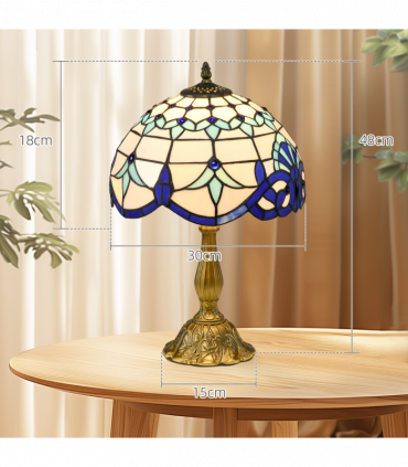 HOMCOM Stained Glass Table Lamp, for Bedroom Bedside, Bulb not Included