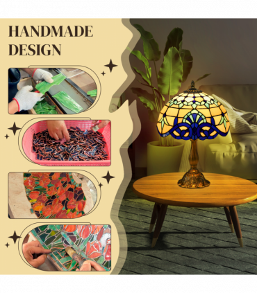 HOMCOM Stained Glass Table Lamp, for Bedroom Bedside, Bulb not Included